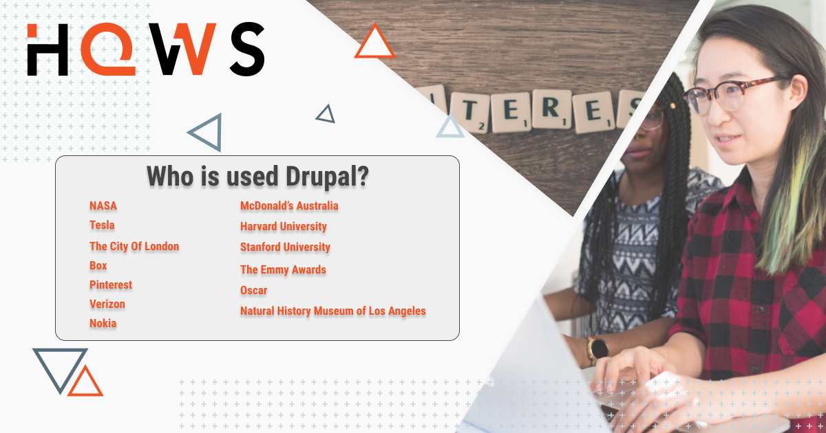 Image with web developer and a list of popular Drupal websites