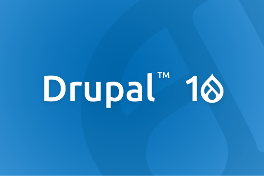 Drupal 10 logo on blue background